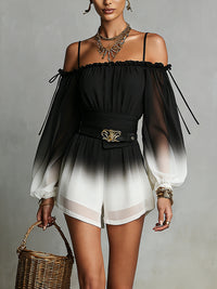 Black and White Gradient Chiffon Jumpsuit with Straps (with Belt)