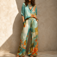 Chiara | Elegant Floral Print Set with Wide-Leg Pants