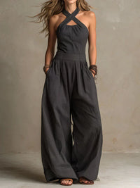 Bianca | Linen and Cotton Dungarees with Elegant Crossed Neckline