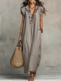 Camelia | Long Bohemian Dress in Linen and Cotton